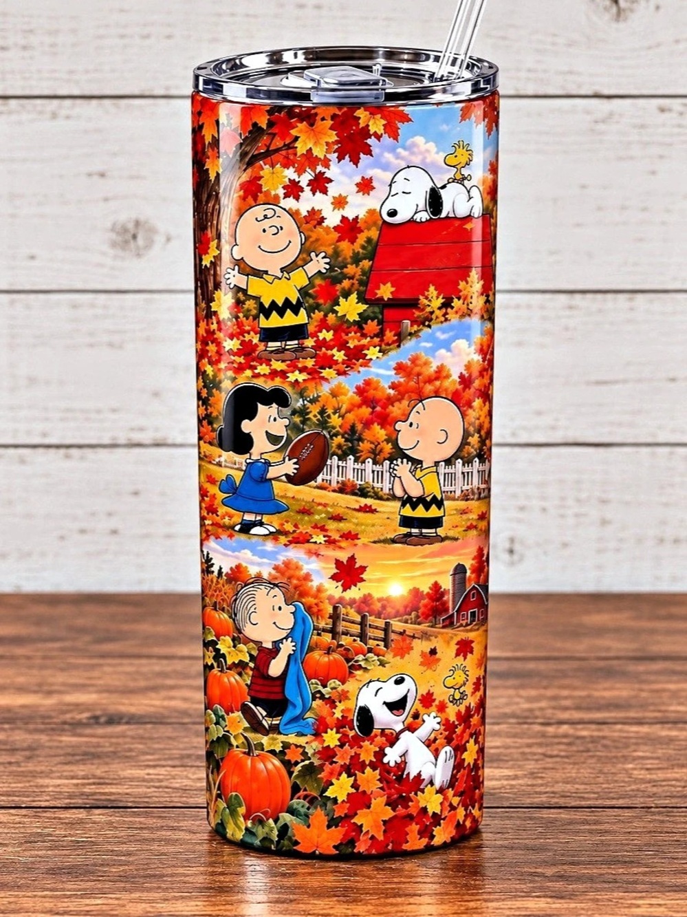 Peanuts Snoopy with Autumn Leaves Stainless Steel Insulated Tumbler